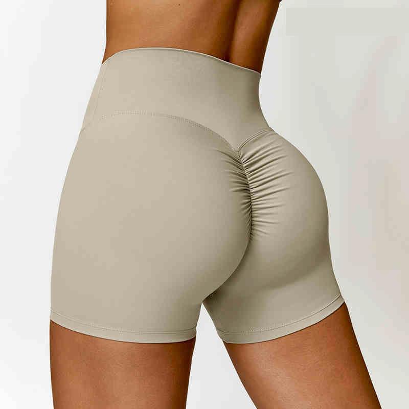 Women's High Waist Ruched Yoga Shorts - Peach Lift, Tight Fit Sports & Running Shorts