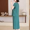 Plus Size Women Two Peice Sets Summer Loose Elegant High Waist Pant Sets Female Casual Vintage Print Oversize Suit