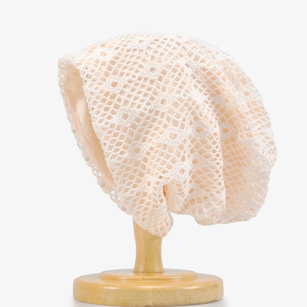 Spring Summer Lace Jacquard Elastic Double-Layer Mesh Breathable Thin Versatile Stylish Solid Color Adjustable Beanie Hat