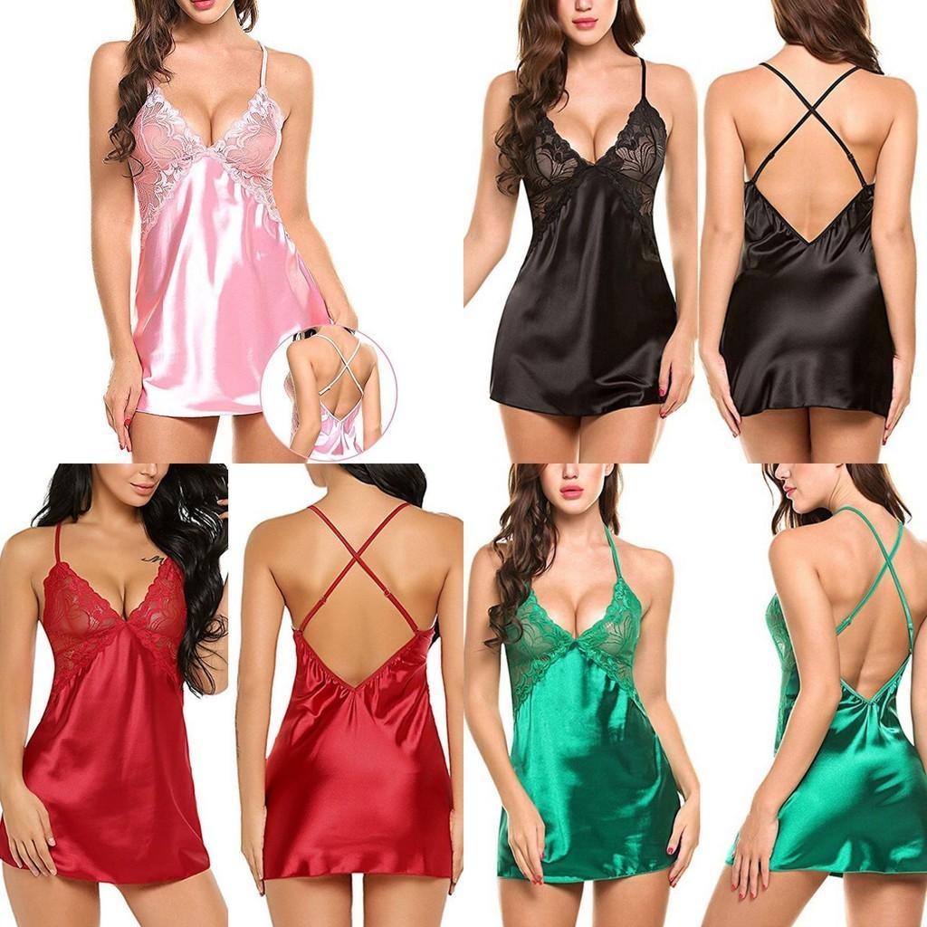Elegant Women Lady Sexy Lace Sleepwear Satin Nightwear Lingerie Pajamas Suit Size S-xl For Ultimate Comfort
