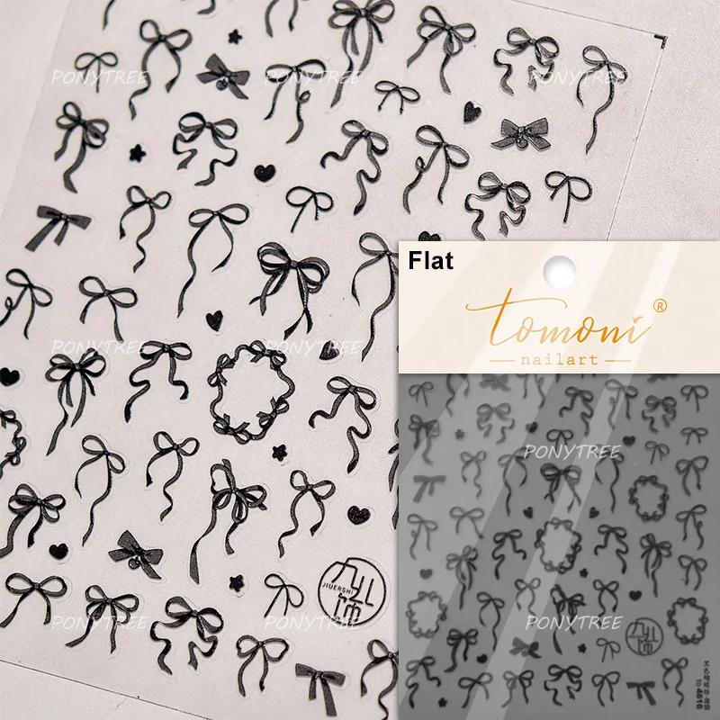 Shiny Polarized White Ribbon Bowknot Stars Tassel 3D Self Adhesive Nail Art Stickers Lovely Bow 5D Embossed Manicure Decals