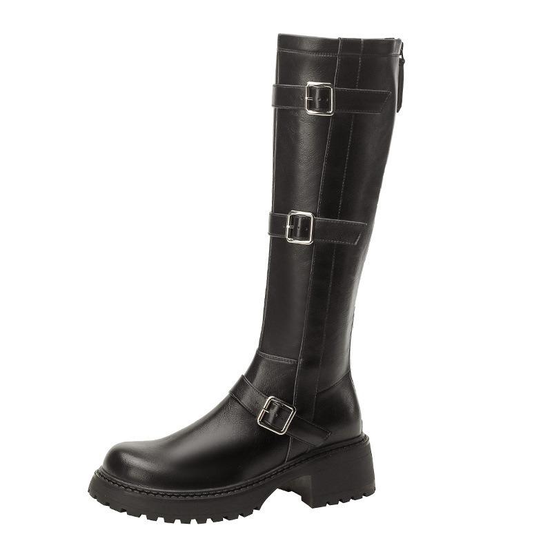 Cowhide version fashion high-heeled knight boots autumn new women's platform versatile but knee boots boots boots