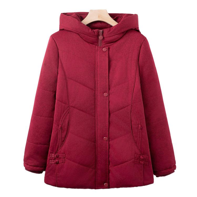 Grandma Winter Cotton Jacket Middle-aged and Elderly Women's Clothing Hooded Mother Warm Cotton Jacket Elderly Cotton Jacket Thick Coat Top