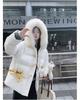 Women's Autumn and Winter Coat Solid Color Horn Button Hooded Fur Collar Loose Thickened Windproof Women's Jacket