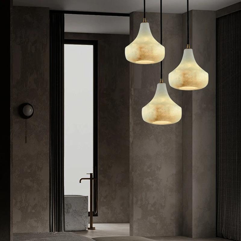 Natural marble restaurant pendant light ceiling light room decoration high-end snowflake stone all copper home hanging  fixtures