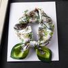 Green Floral 100% Mulberry Silk Scarf Autumn and Winter Small Square Scarf Versatile Silk Scarf Temperament Headscarf Silk Scarf Women