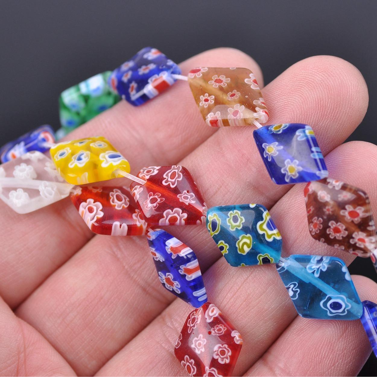 

20 шт. Ромб 10x14 мм 13X18 мм Смешанные цветочные узоры Миллефиори Стекло Свободные ремесленные бусины Лот для DIY Изготовления ювелирных изделий Аксессуары Фурнитура 10x14mm -20pcs