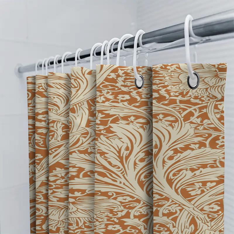 Vintage Floral Shower Curtain Waterproof Bathroom Decor Home Decoration Wall Hanging For Bathtub White On Rustic Orange