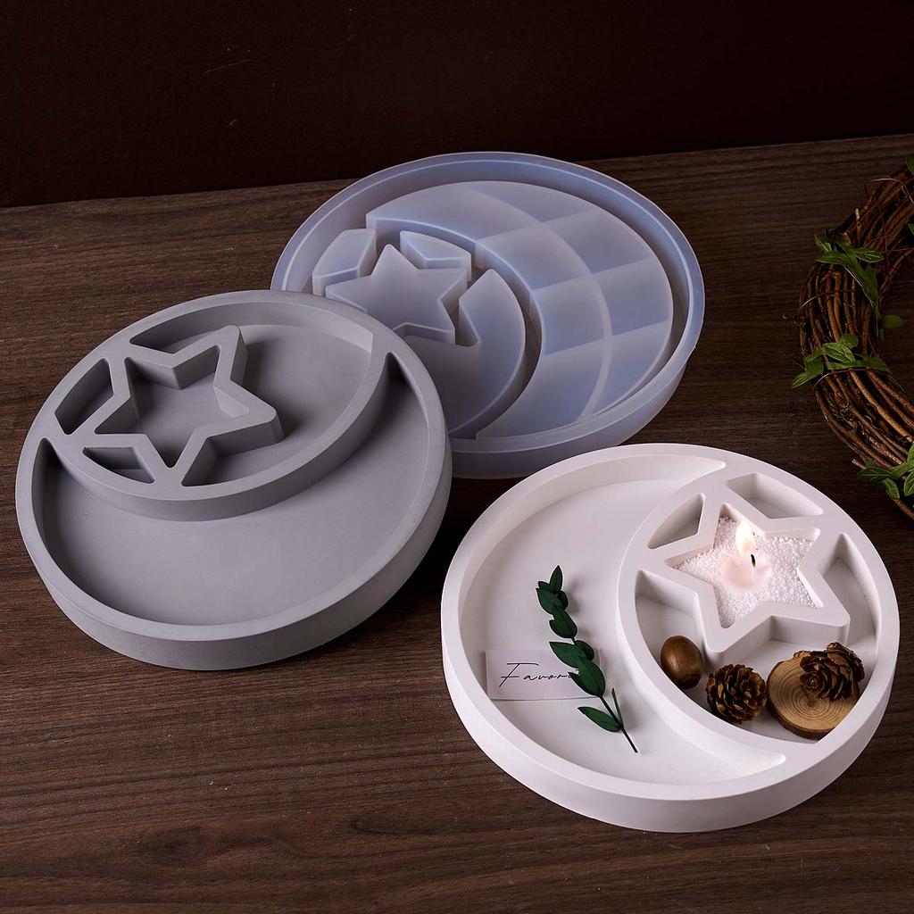 Moon Star Tray Silicone Mold DIY EID Mubarak Jewelry Display Plate Casting Molds Plaster Resin Storage Box Craft Making Home Dec