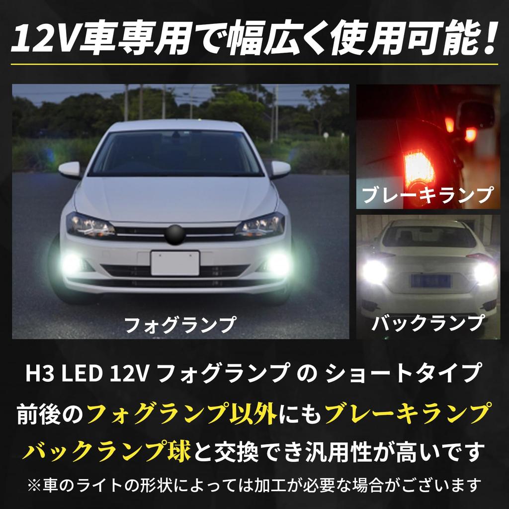RIZES H3 LED Fog Lamp, 600lm, White, , Short Bulb, Fog 6500K, Double Sided Glow, Daylight Headlight, Set of 2