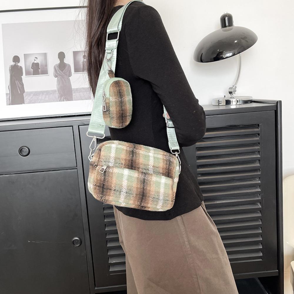 

Клетчатые широкие лямки Сумка для матери и сына Женская сумка Контрастная сумка через плечо Сумка через плечо красный