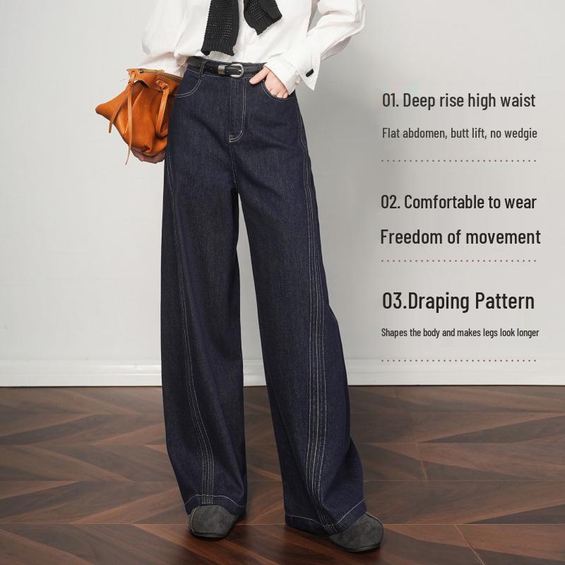 Brand Non-Fading Women s Wide-Leg Jeans - New Arrival for Autumn/Winter 2025 & Spring 2026 M синий