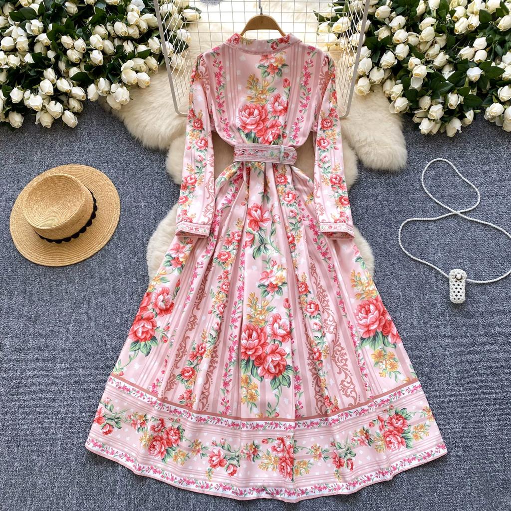 Spring Autumn Women Elegant Notched Collar Designer Print Long Maxi Holiday Party Blazer Dresses