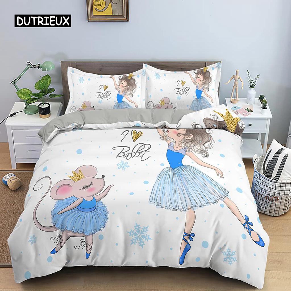 Cartoon Ballet Dancing Girl Duvet Cover Set Twin Size Kids Bedding Princess Nordic 150x90cm