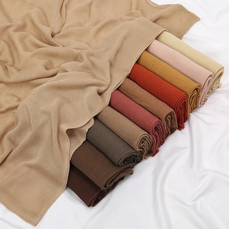 Rayon Crinkle Muslim Women Hijab Viscose Cotton Turbans For Woman Wrinkle Islamic Shawls And Wraps Ramadan Hijabs Scarf 180*70Cm