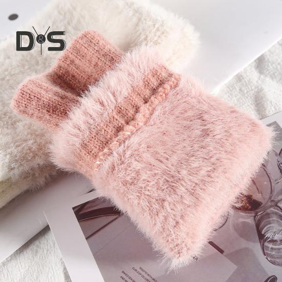 1 paio di guanti invernali da donna, mezze dita, spessi, in peluche, lavorati a maglia, elastici, per touchscreen, protezione del polso, per tenere al caldo, per ufficio, per scrivere, per studenti