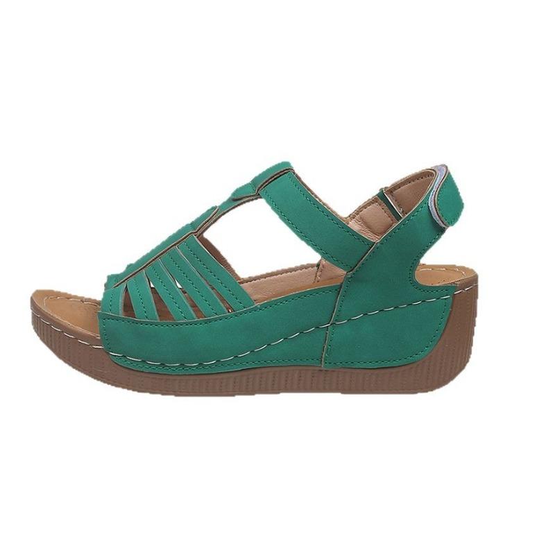 Vintage Shoes, Anti-slip, Large-sized Round Toe, Wedge Heel Sandals for Women