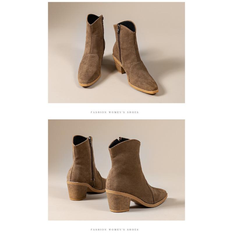 Fleece Warm Mid-heel Booties 2025 Winter New Plus-size Chunky Heel Side Zipper Martin Boots