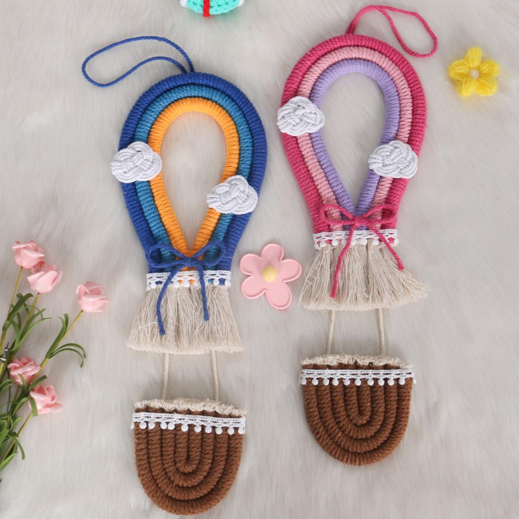 1Pc Pure Hand-Woven Rainbow Hot Air Balloon Ornaments, for Home Decoration Wall Hanging
