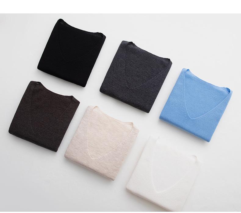Autumn/Winter 100% Wool V-Neck Sweater Dress with Five-Quarter Sleeves