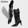 Eilyken Patent Leather Women Knee High Boots Thin Heels Stilettos Nightclub Runway Pointed Toe Shoes Botas Mujer