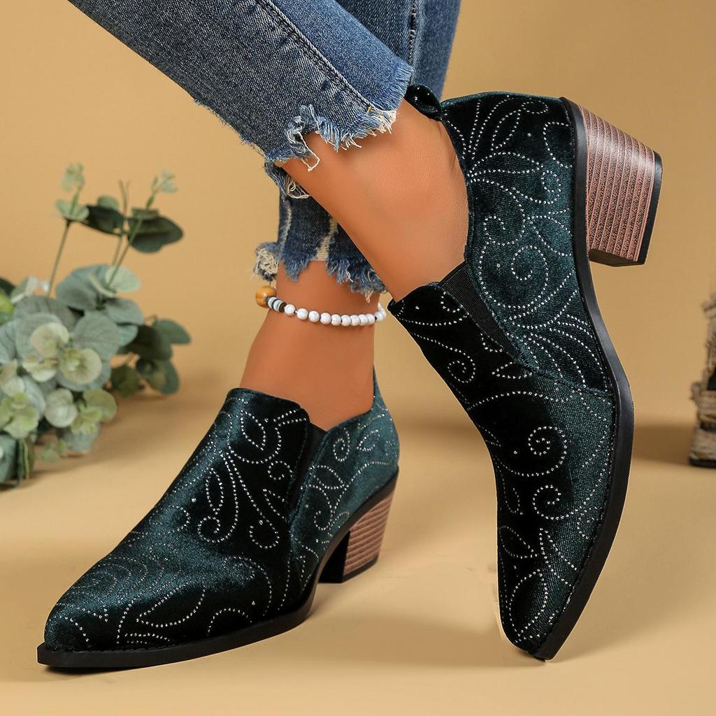 Women's Pointed Toe Chunky Heel Suede Shoes - Four Seasons Office Casual