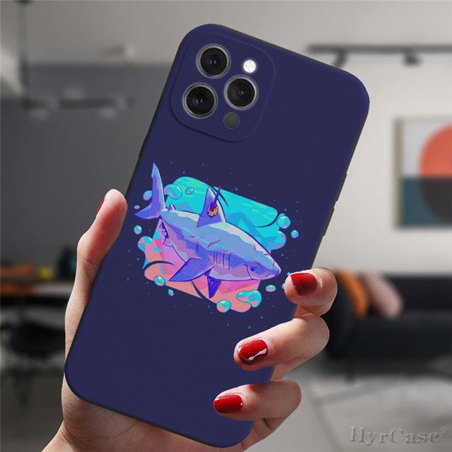 For Iphone 13 11 12 14 Pro Max X Xs Xr Mini 6s 7 8 Plus Xsmax Black Case Cosmic Whale Shark Animal Art Silicone Protective Cover
