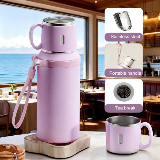 Stainless Steel Water Bottle with Tea Infuser Double Wall Vacuum Drink Container Leak-Proof Portable 600ml Insulated Coffee Tumbler for Hot Cold