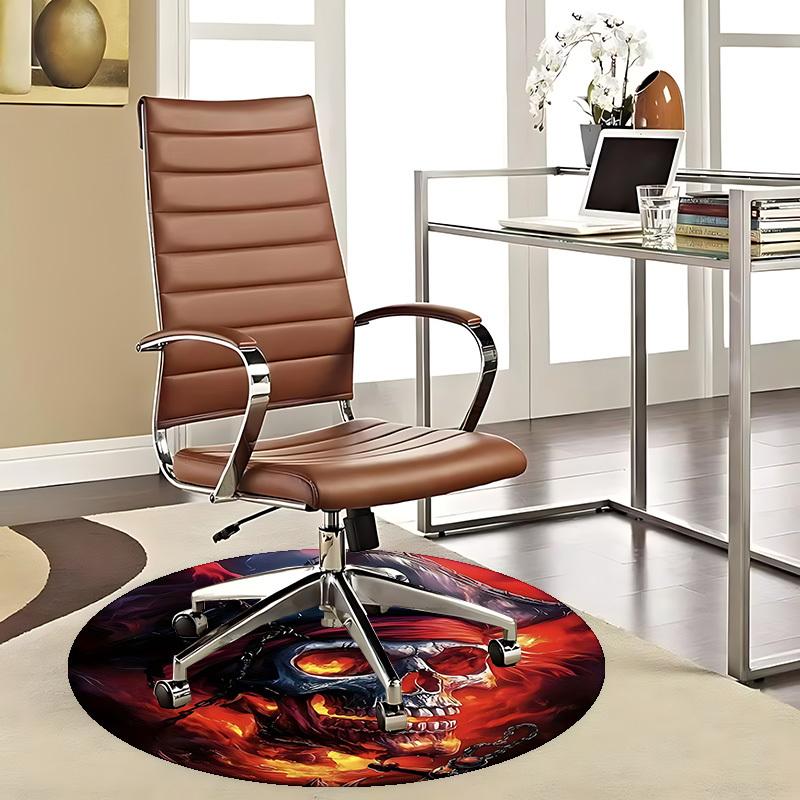 1pc Pirate Skull Round Carpet Office Chair Mat, Anime Design, Non Slip Rug for Home Decor, Gift, Office, Living Room, Bedroom