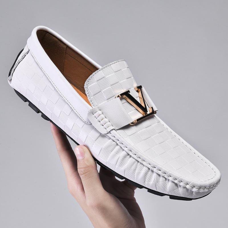 Embossed Plaid Leather Casual Shoes Doudou Shoes Trendy Round Head Versatile Men's Shoes Lazy Driving Shoes