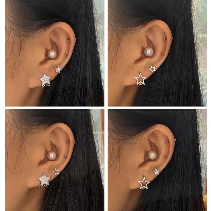 Personality Rhinestones Stud Earrings For Women Men Punk Star Earring Sliver Piercing Ear Studs Couples Fashion Jewelry