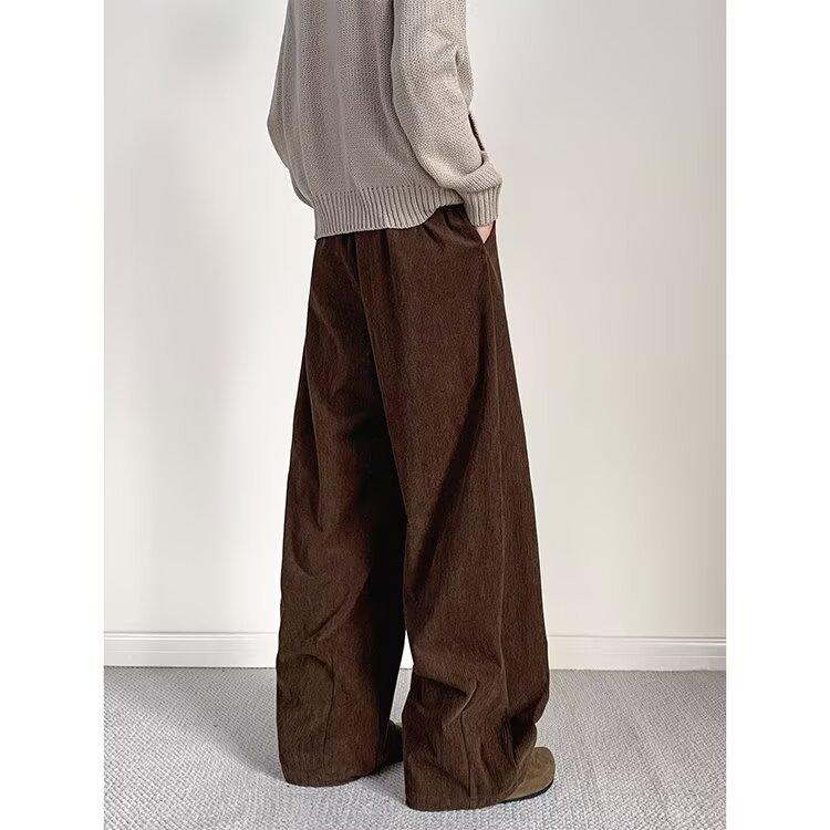 Vintage corduroy casual pants for men and women loose Maillard lazy casual elastic waist velvet spring and autumn