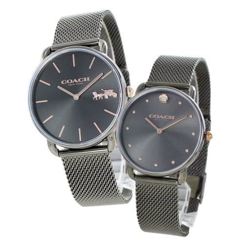 Coach Elliott Watches, Matching Sizes, Unisex, Slim, Thin Stainless Steel Bracelet, Gunmetal Gray, Storage Box for Men and Women, 1450438514504210