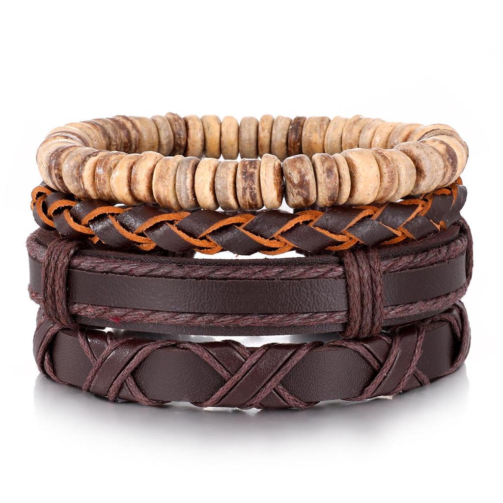 European & American Handmade Braided Leather Bracelet Set: Men's Hip Hop Punk Vintage Multi-layer Jewelry