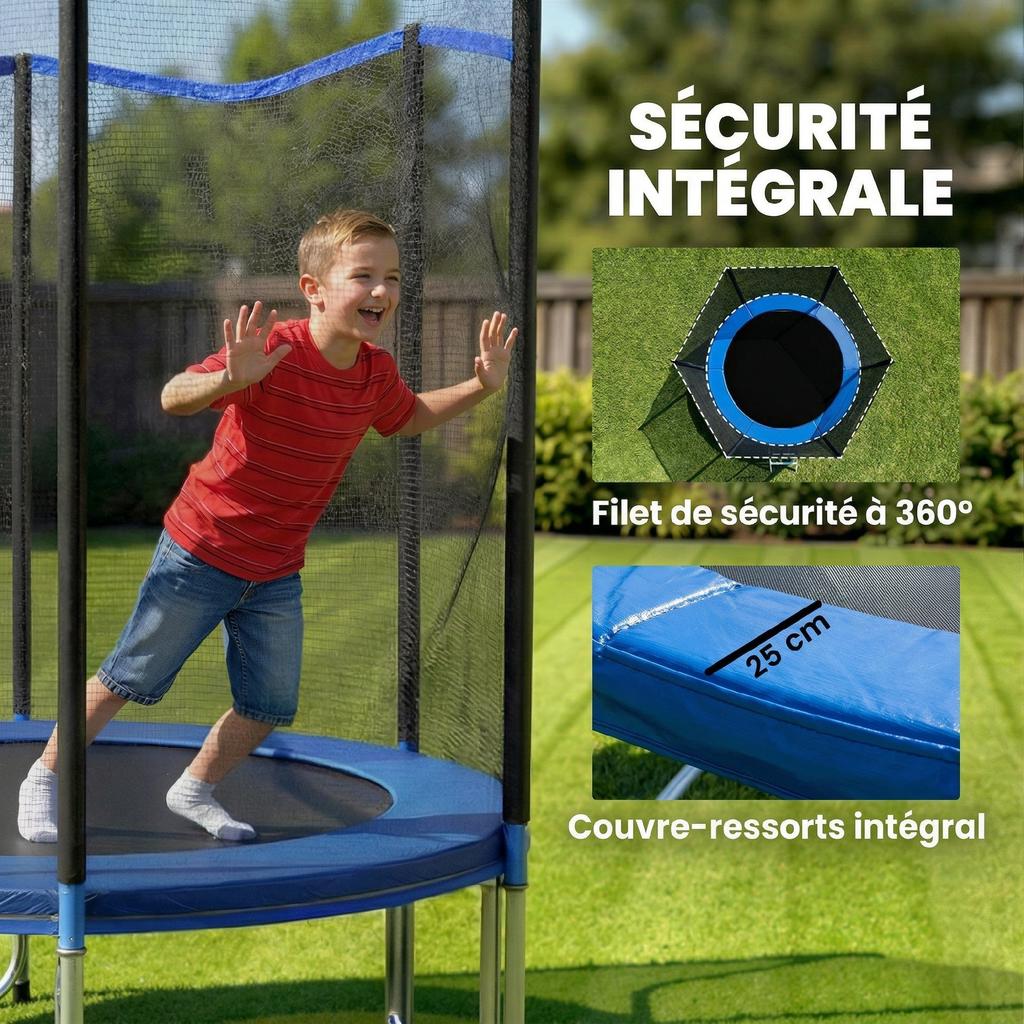 Outdoor Trampoline for Children and Adults, 80 kg Load, 36 Springs, 183 cm, Blue