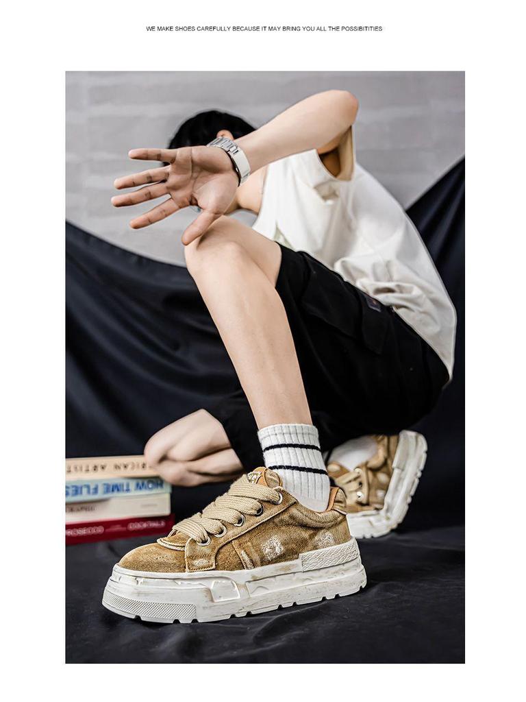 Herren Distressed Denim Canvas German Trainer Dad Shoes - Trendiger Casual Sportstil