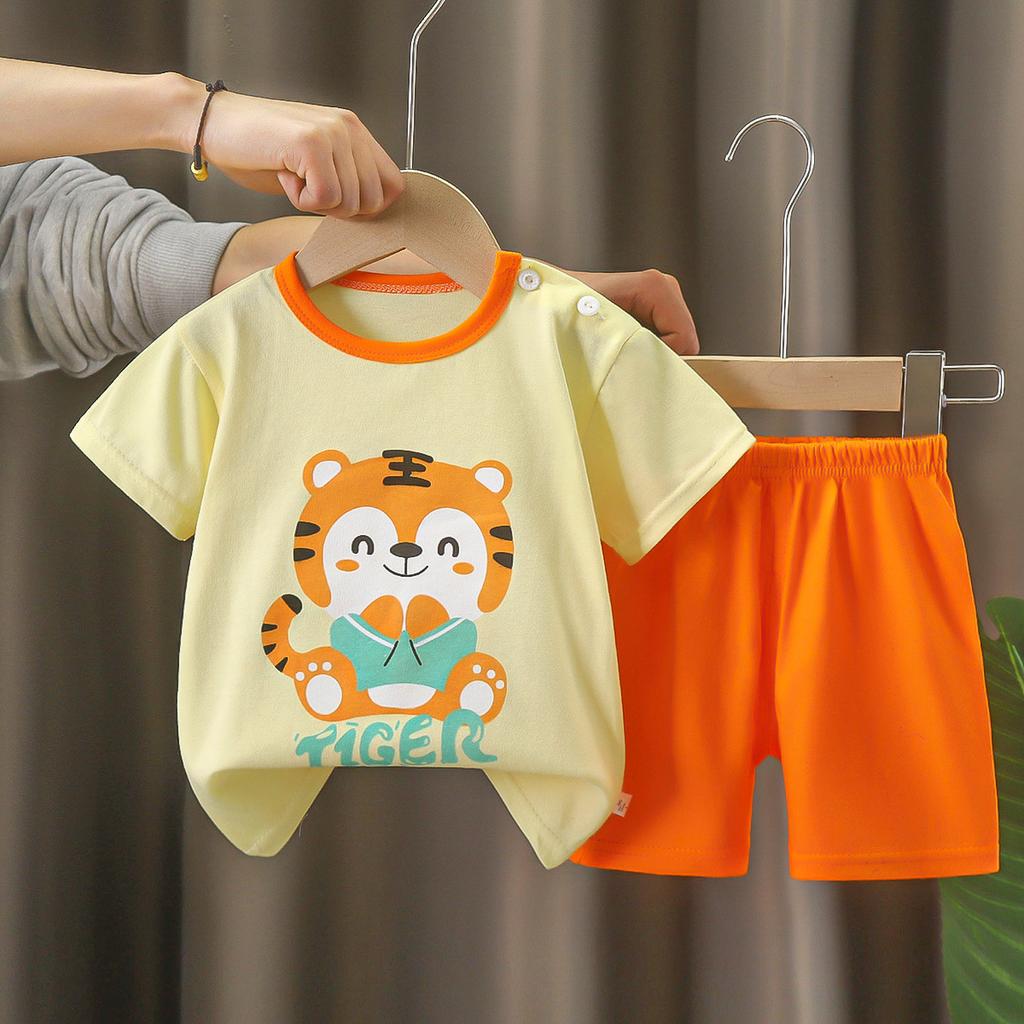 Children's Cotton Short-sleeved Set - Summer Girls' And Boys' Sports T-shirts And Shorts Set