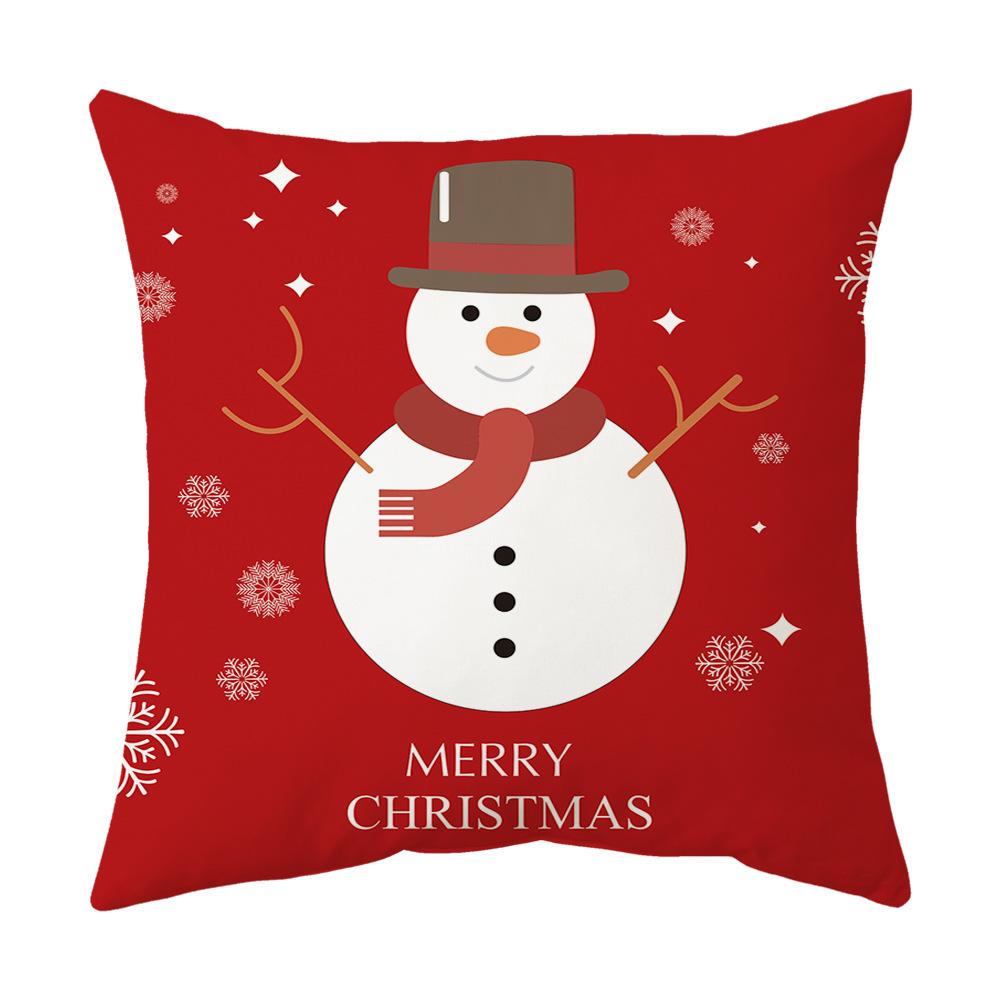 Federa Cuscino a Tema Natalizio Fondo Rosso Lino Corto Peluche Stampato Federa Cuscino Regalo Festivo