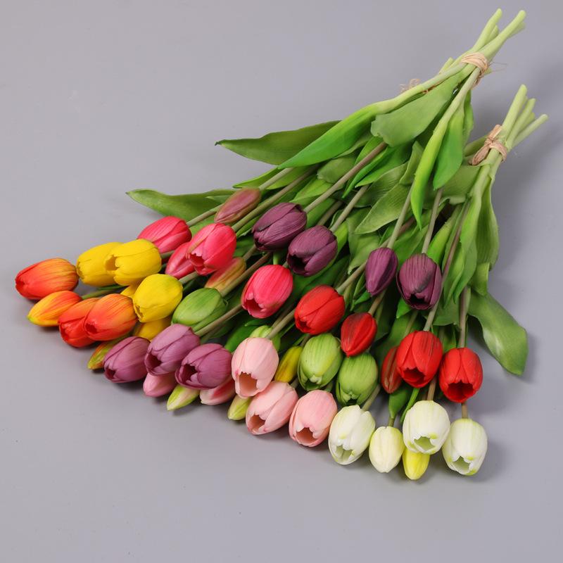 5pcs Real Touch Flower Simulation Plant Artificial Tulip Flowers Single Long Stem Bouquet 40cm Wedding Fake Flower Home
