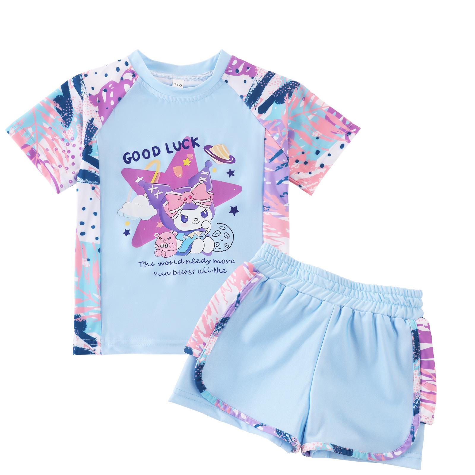 Kuromi 2026 Girls Sun-Protective Quick-Dry Two-Piece Swimsuit Set 120 (Height 110 cm)
