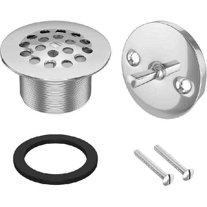 Набор для отделки ванны с рычагом слива-перелива, комплект с лицевой панелью перелива с двумя отверстиями, комплект решетки слива ванны, комплект с пробкой для слива ванны, перелив и Chrome Plated