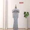 Export Sexy Shoulder Hairy Lace Slim Long Sleeves and Ground Fish Tail Party Annual Meeting Dress Dress Dress