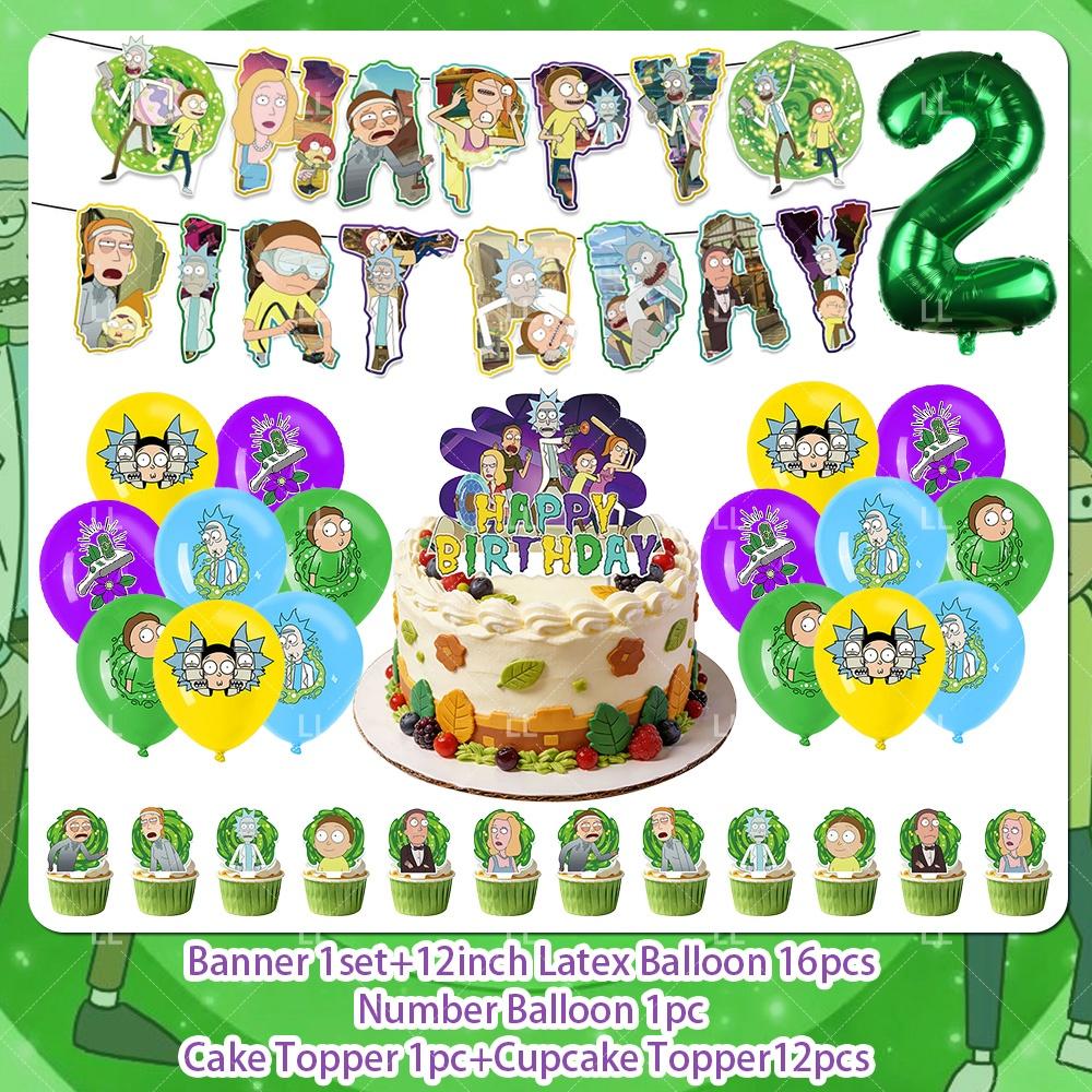 Rick And Morty Fans Child Birthday Party Decoration Anime Character Cake Topper Balloon Set Baby Shower Banner Adults Kids Gift