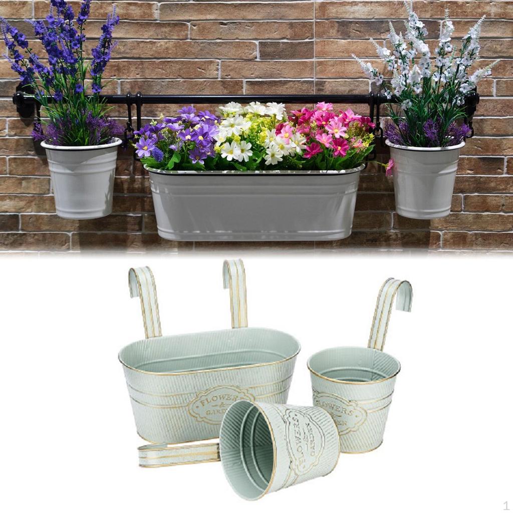 3 Pieces Hanging Flower Pots Plant Garden Decor Home Decoration Fence Planters Wall