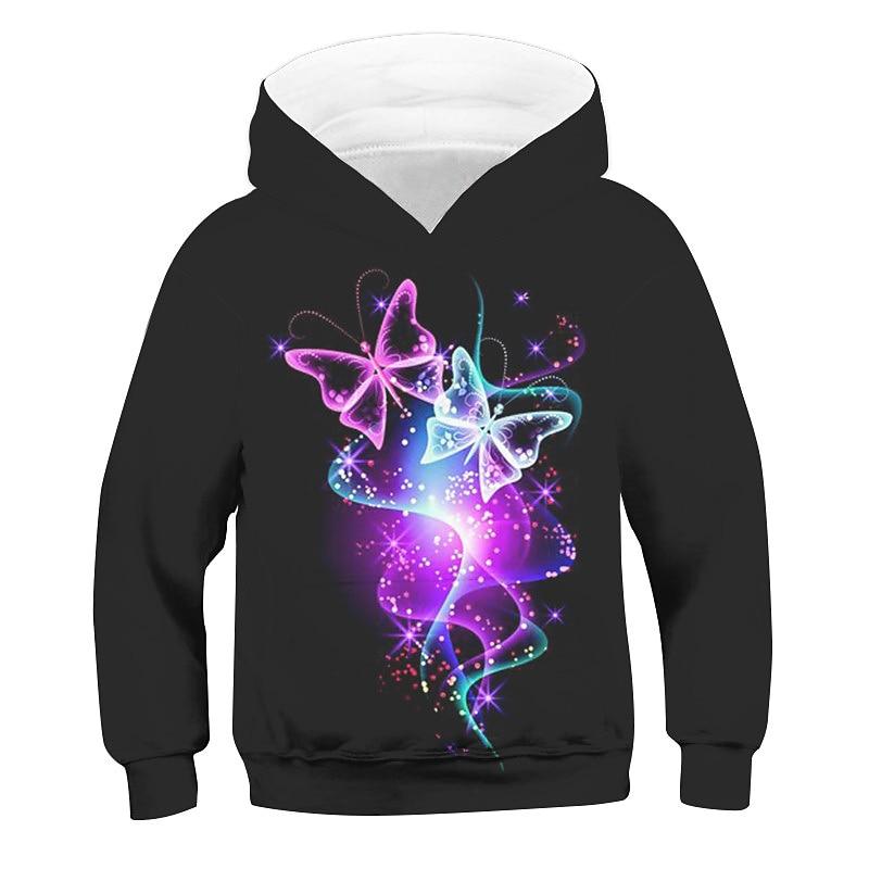 Girls' 3D Animal Butterfly Hoodie Long Sleeve 3D Print Fall Winter Active Sports Fashion Kids 3-12 Years Outdoor Daily Indoor Regular Fit