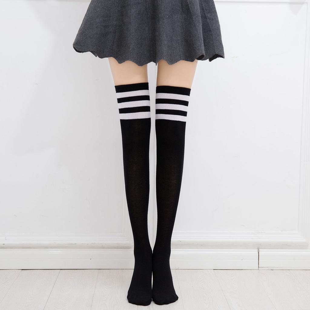 Three bars thigh socks summer women's cotton thin striped socks student socks performance socks knee socks JK socks