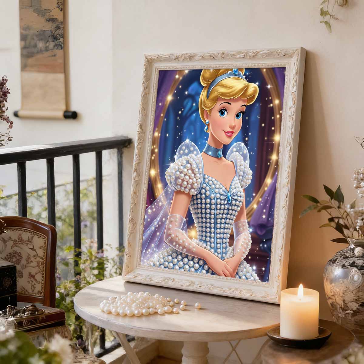 Disney Blue Cinderella Classic Pearl Dress Pearl Painting Art 5D Diy Full Diamond Embroidery Mosaic Cross Stitch Kit Home Room Decor