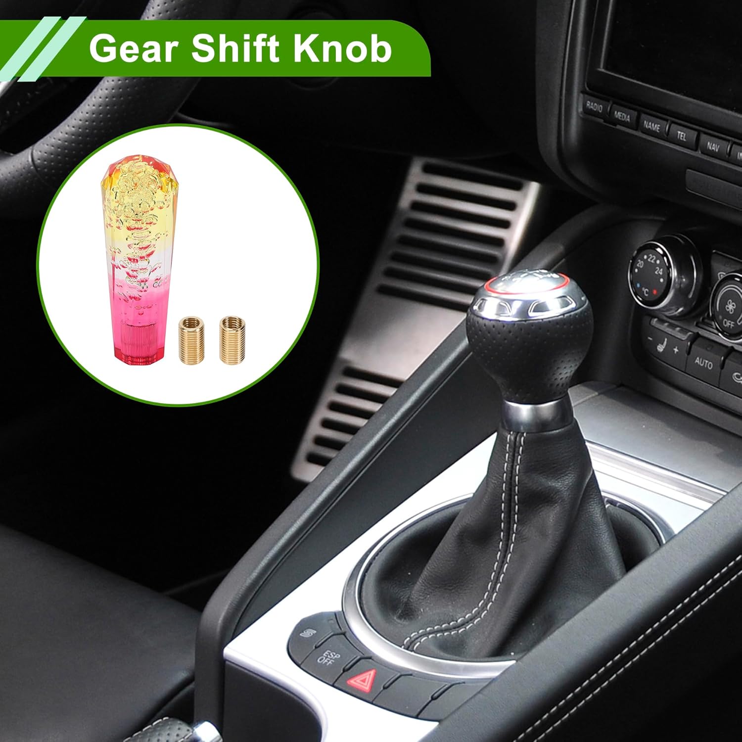 

Diamond Tricolor Crystal Shift Knob Gear Shift Knob Acrylic Stick Shifter Lever Knob for Automatic and Manual Vehicle W/ 2 Adapter Yellow White 1 Set