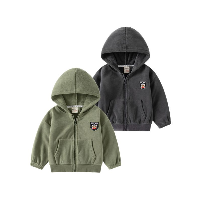 Kids Fleece Hooded Jacket Autumn and Winter Children's Clothing Boys' Bear Zip-up Shirt Boys' Double-Sided Polar Fleece Hoodie