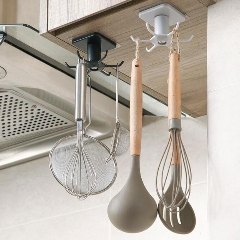 6-Claw Rotating Storage Rack 360 Degrees Multifunctional Shelves Kitchen Hooks Kitchen Organizer